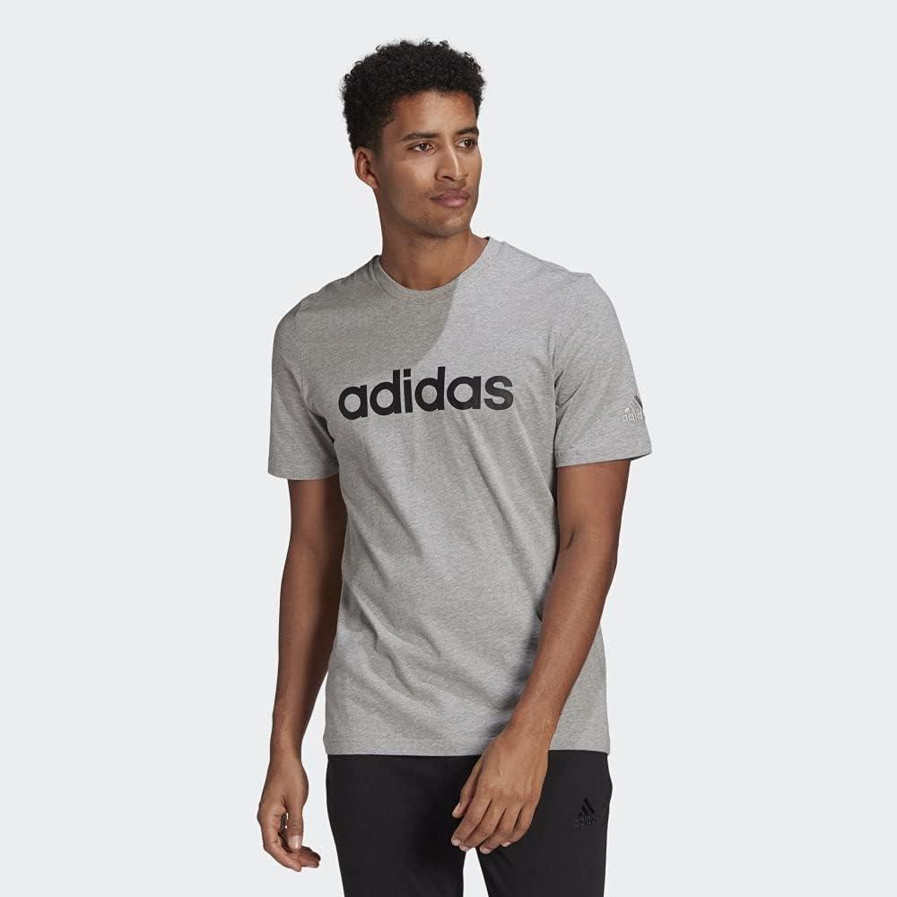 imageadidas Mens Essentials Embroidered Linear Logo TeeMedium Grey Heather