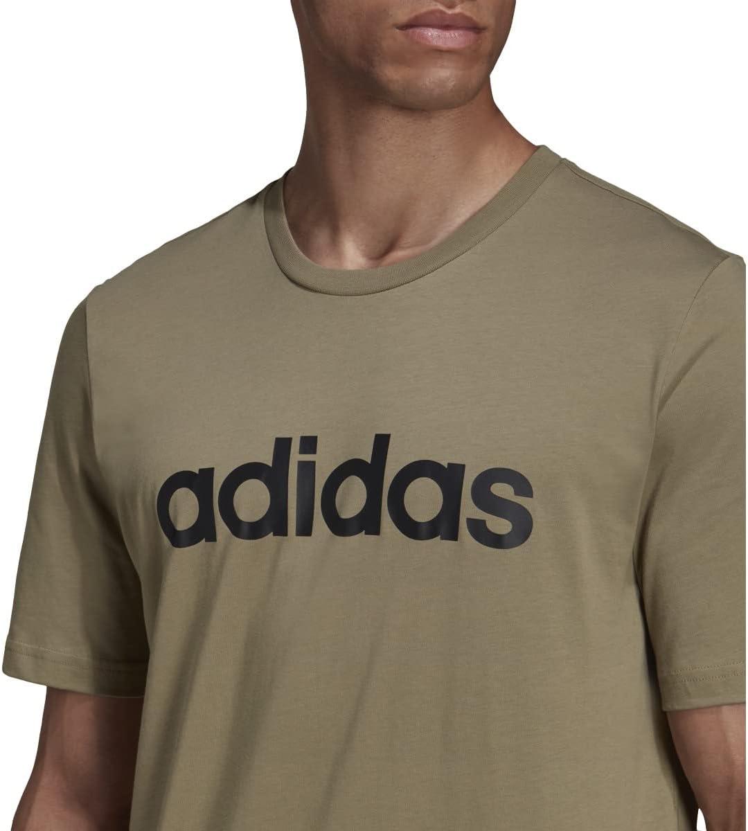 imageadidas Mens Essentials Embroidered Linear Logo TeeOrbit GreenBlack