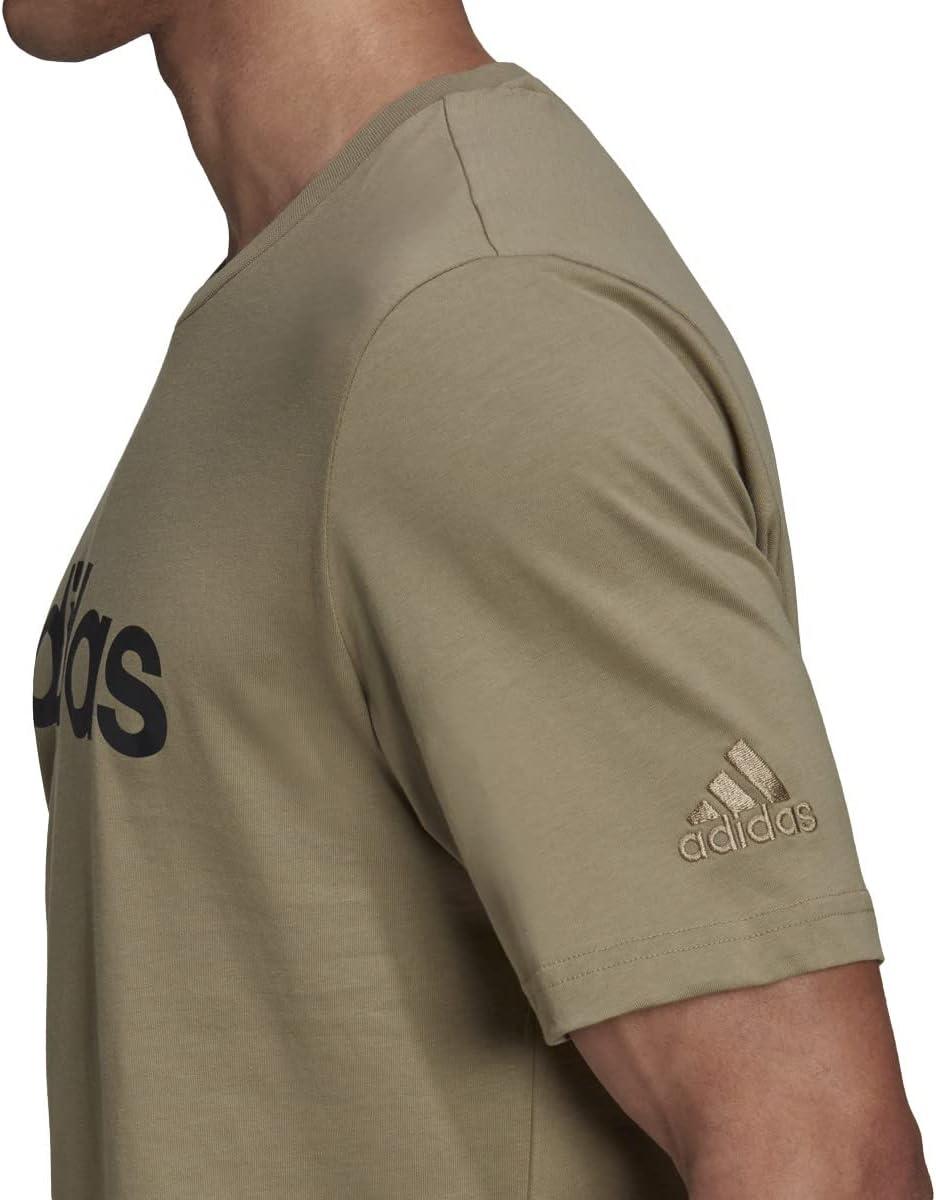 imageadidas Mens Essentials Embroidered Linear Logo TeeOrbit GreenBlack