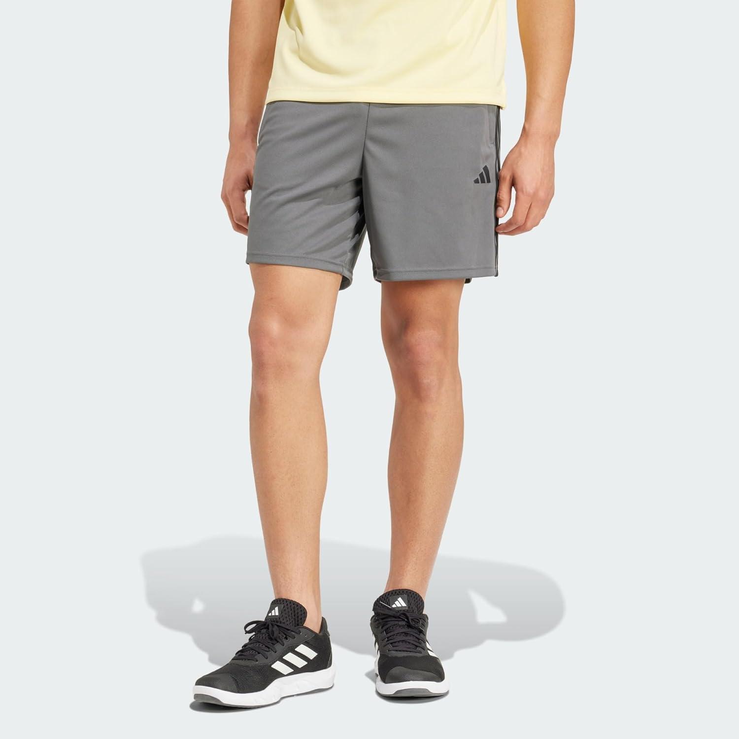imageadidas Mens Train Essentials Piqu 3Stripes ShortsGrey Five Black