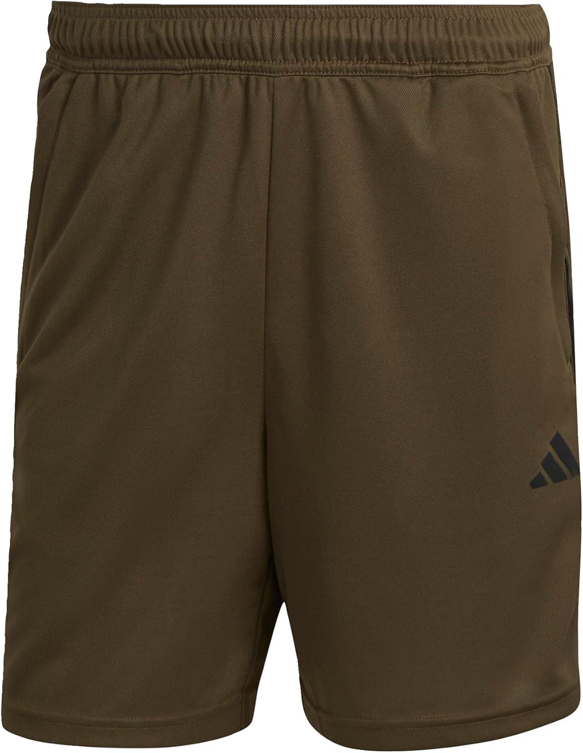 imageadidas Mens Train Essentials Piqu 3Stripes ShortsOlive Strata Black