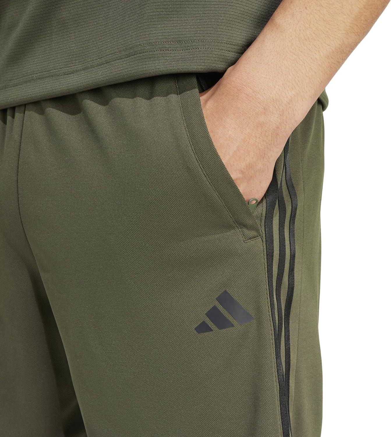 imageadidas Mens Train Essentials Piqu 3Stripes ShortsShadow OliveBlack