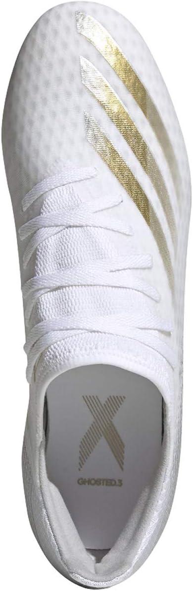imageadidas Mens X GHOSTED3 Soccer ShoeWhiteMetallicgold MelangeSilver Metallicfirm Ground