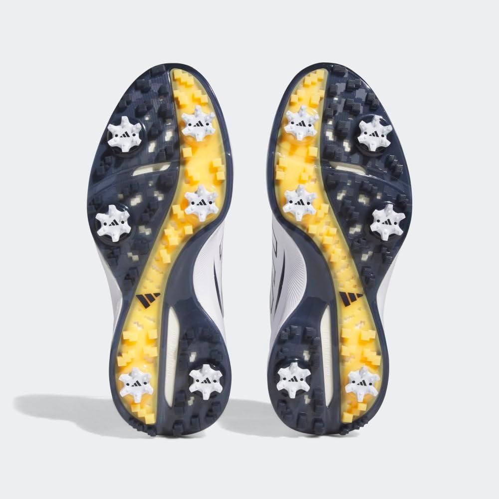 imageadidas Mens ZG23 Golf ShoeFtwr WhiteCollegiate NavySolar Gold