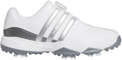 imageadidas UnisexChild Tour360 24 Boa Golf ShoesFootwear WhiteSilver MetallicIron Metallic