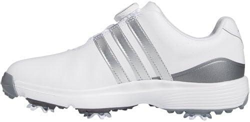 imageadidas UnisexChild Tour360 24 Boa Golf ShoesFootwear WhiteSilver MetallicIron Metallic