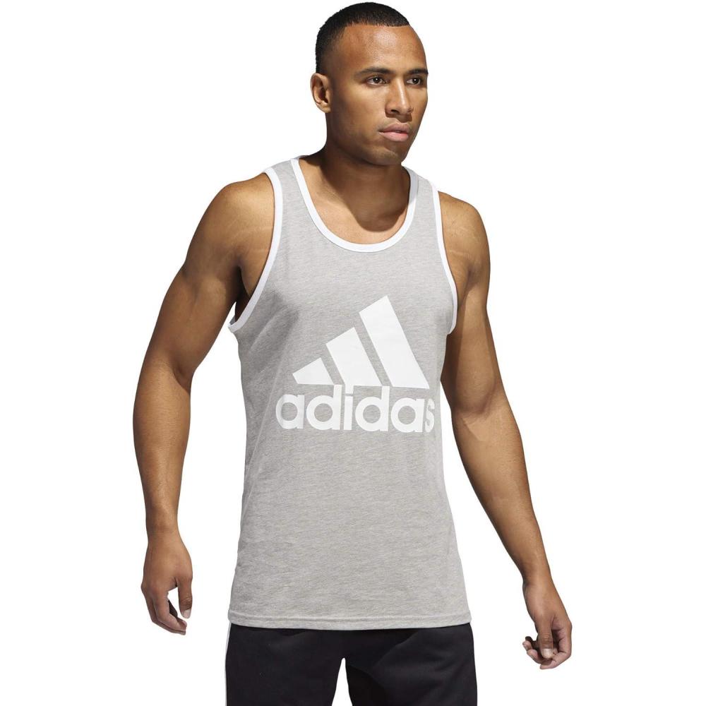 imageadidas Mens Badge of Sport Classic TankMedium Grey HeatherWhite