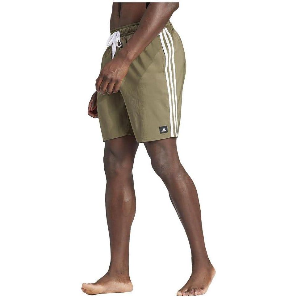 imageadidas Mens Classic 3Stripes Swim ShortsOlive Strata  White