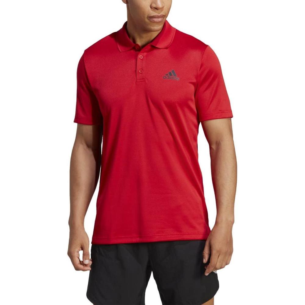 imageadidas Mens Designed to Move 3Stripes Polo ShirtBetter ScarletBlack