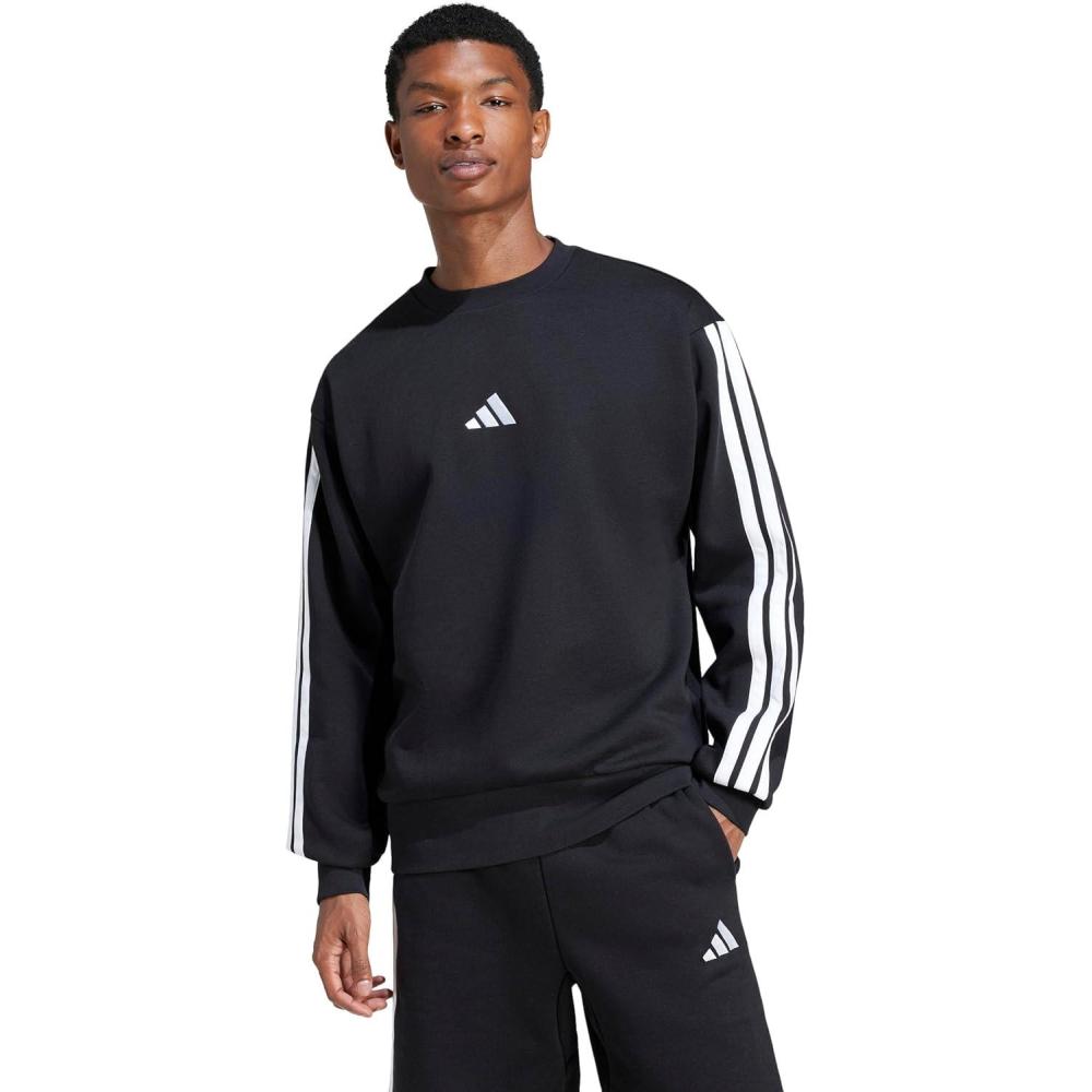imageadidas Mens Essentials 3Stripes Fleece SweatshirtBlackWhite