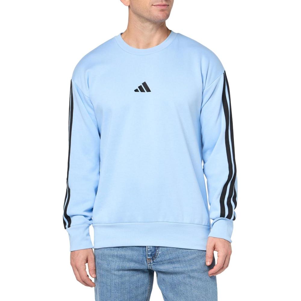 imageadidas Mens Essentials 3Stripes Fleece SweatshirtBlueBlack