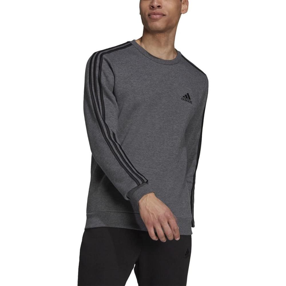 imageadidas Mens Essentials 3Stripes Fleece SweatshirtDark Grey HeatherBlack