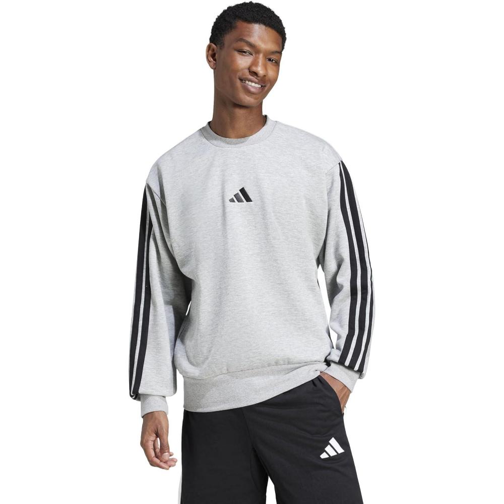 imageadidas Mens Essentials 3Stripes Fleece SweatshirtMedium Grey Heather