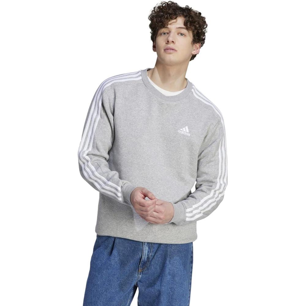 imageadidas Mens Essentials 3Stripes Fleece SweatshirtMedium Grey Heather2021
