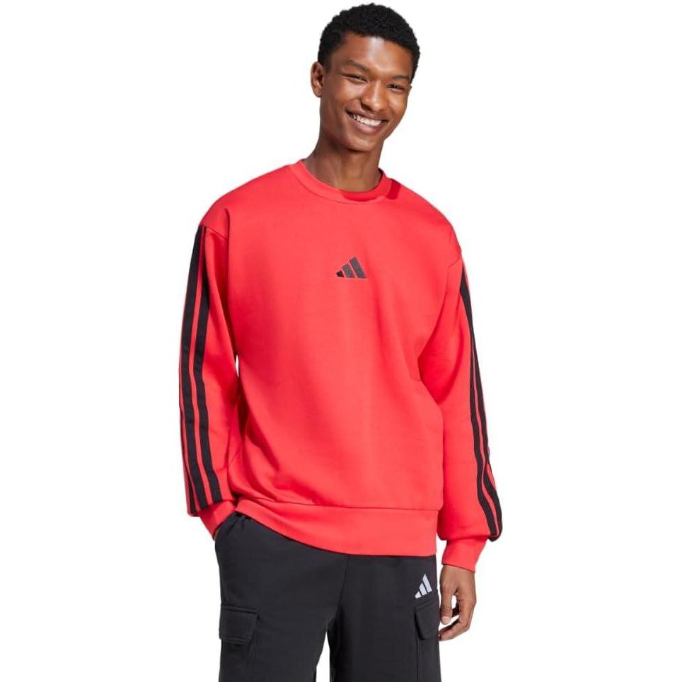 imageadidas Mens Essentials 3Stripes Fleece SweatshirtPure RubyBlack