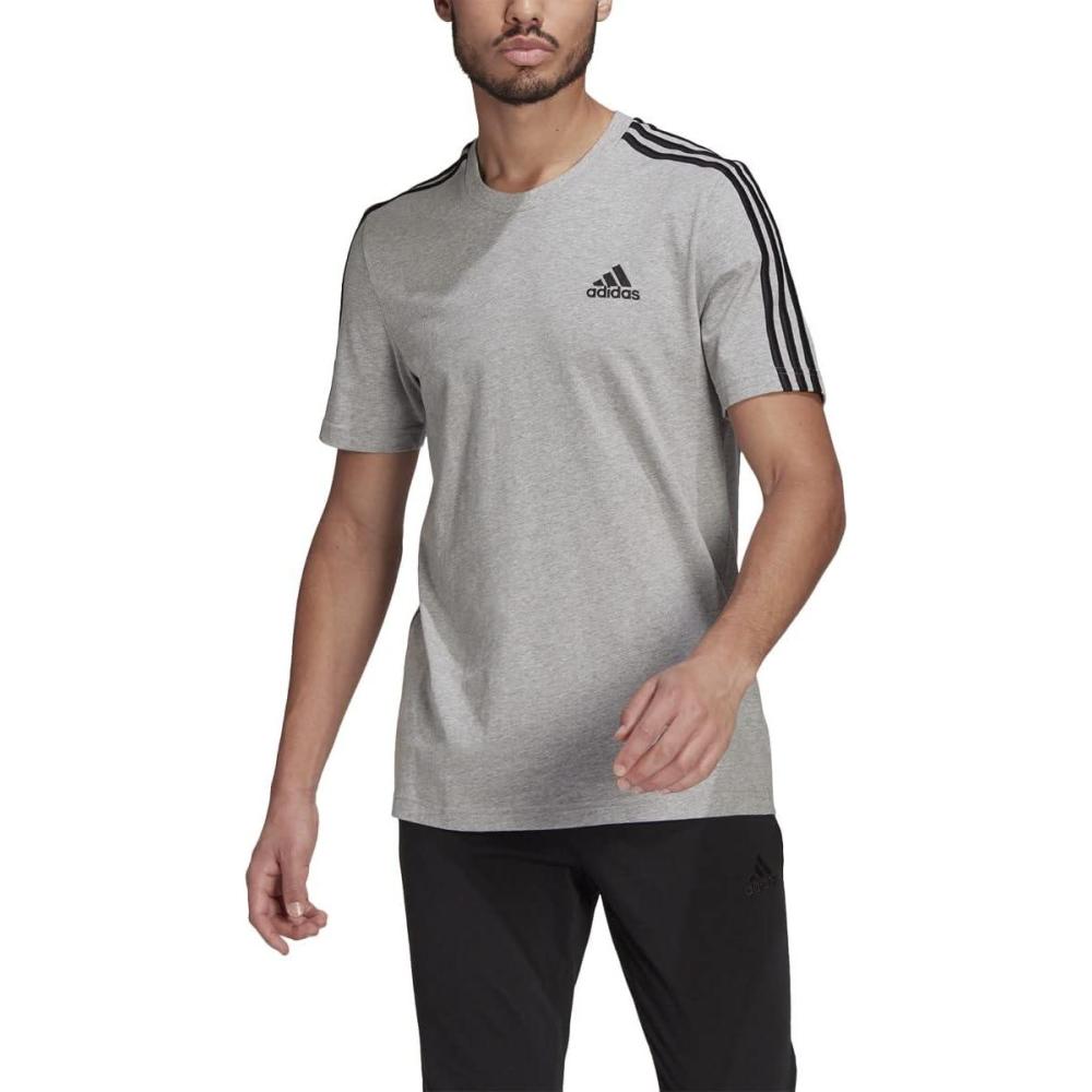 imageadidas Mens Essentials 3stripes TeeMedium Grey Heather