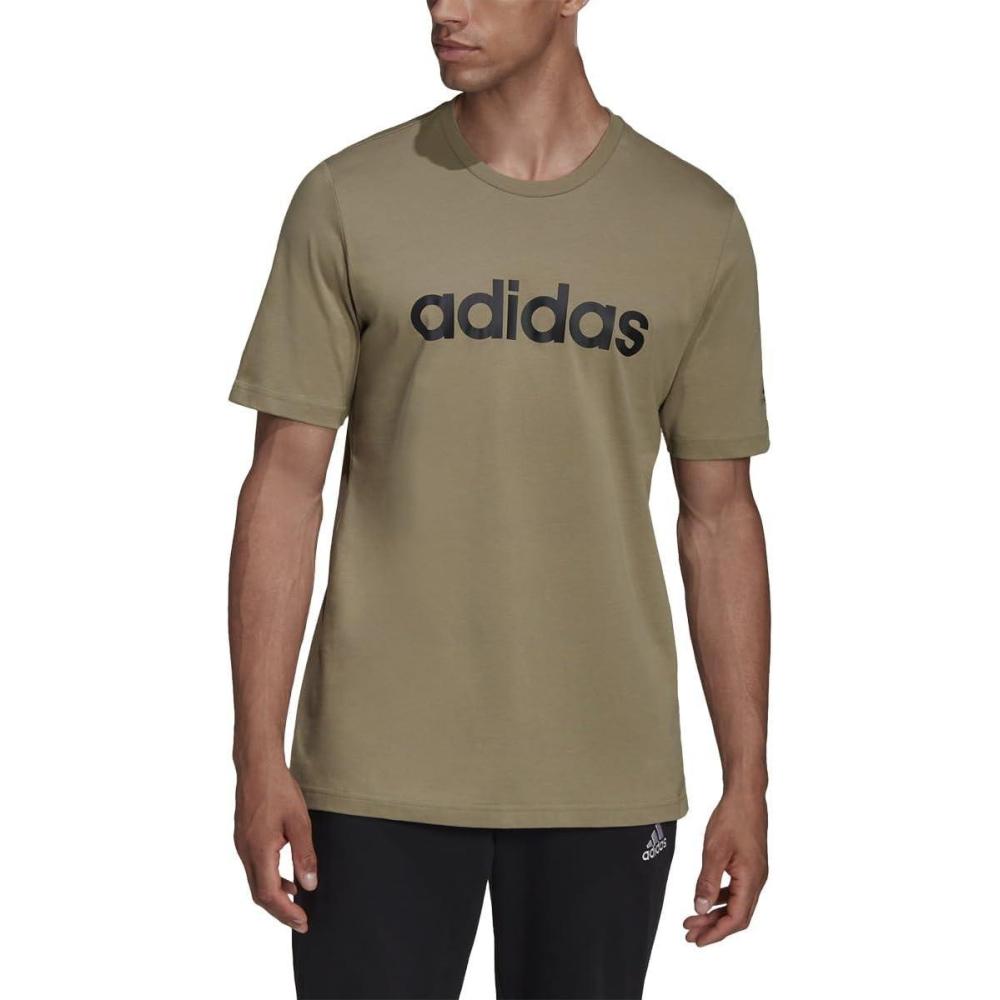 imageadidas Mens Essentials Embroidered Linear Logo TeeOrbit GreenBlack
