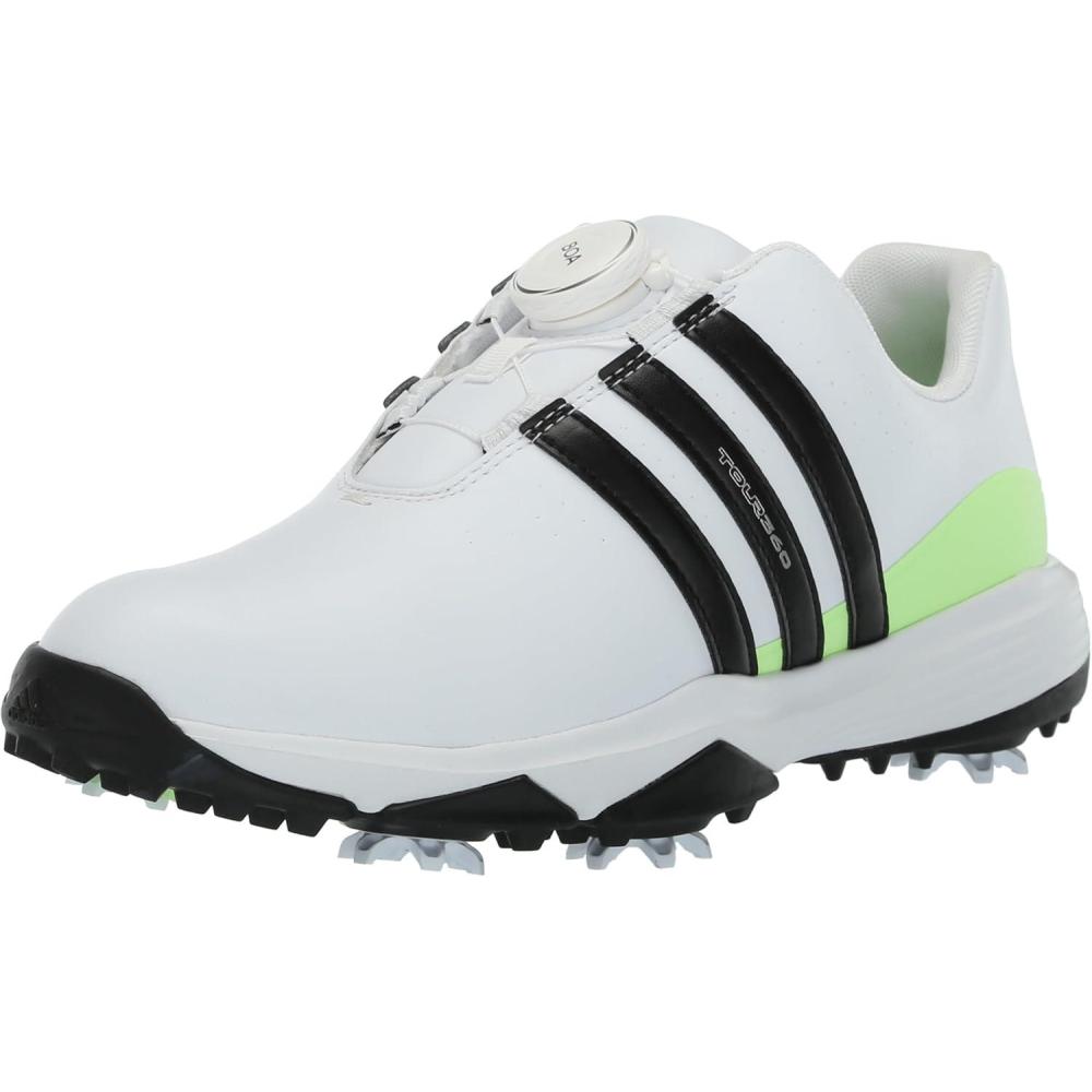 imageadidas UnisexChild Tour360 24 Boa Golf ShoesFootwear WhiteCore BlackGreen Spark