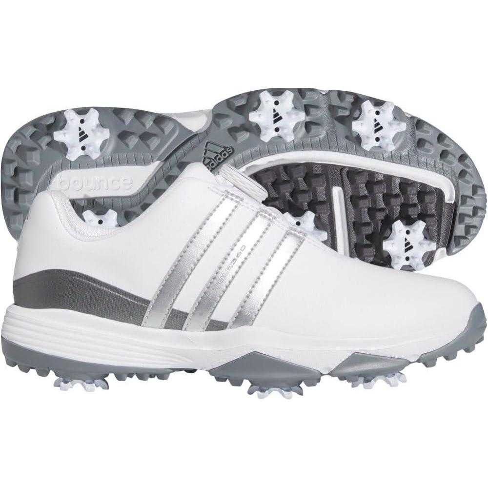 imageadidas UnisexChild Tour360 24 Boa Golf ShoesFootwear WhiteSilver MetallicIron Metallic