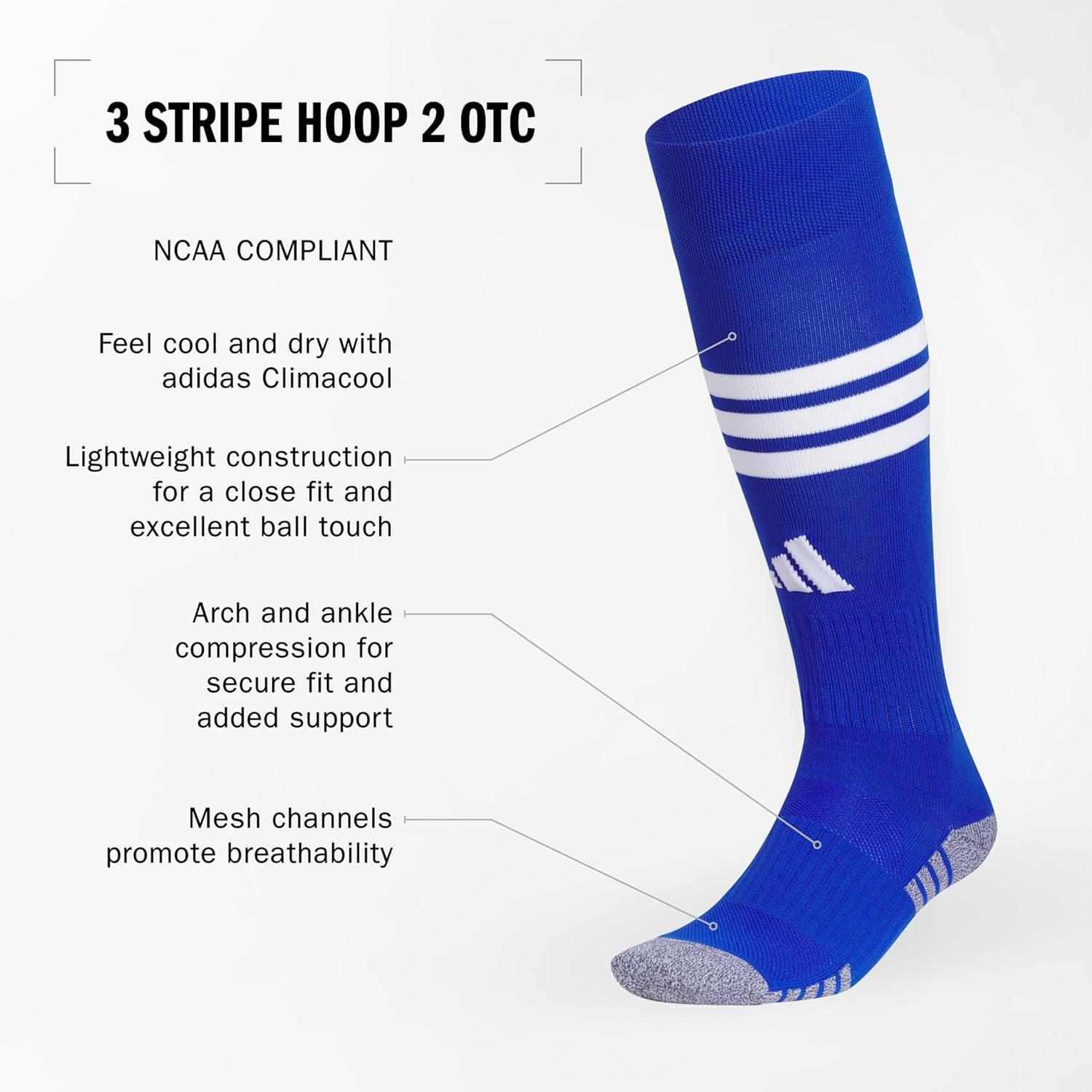 imageadidas 3Stripe Hoop Soccer Socks 1Pair with Arch Compression for a Secure FitRoyal Blue 2White