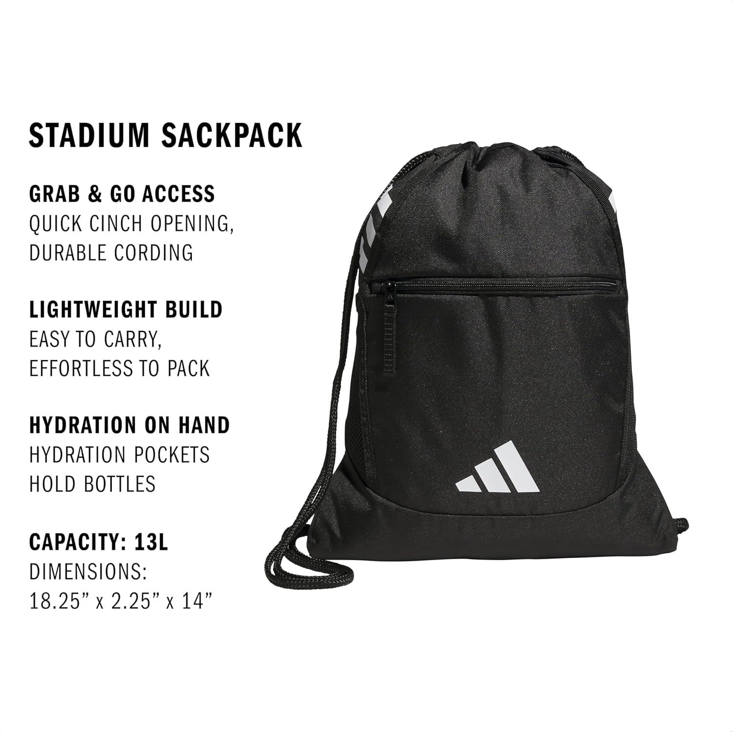 imageadidas Stadium Sackpack Small Drawstring Bag for Sports ampamp Gym Black One SizeBlack