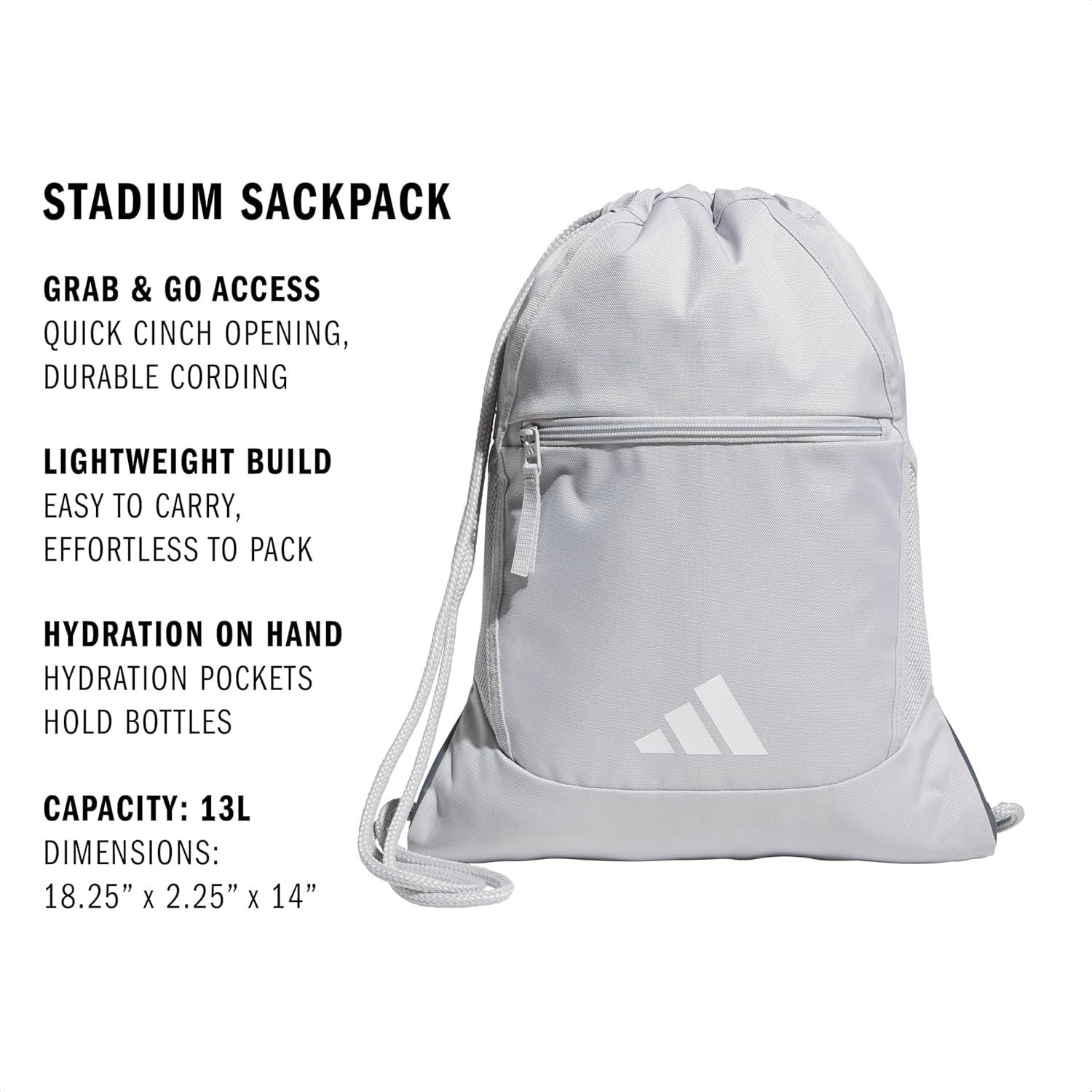 imageadidas Stadium Sackpack Small Drawstring Bag for Sports ampamp Gym Black One SizeTeam Light GreyWhite