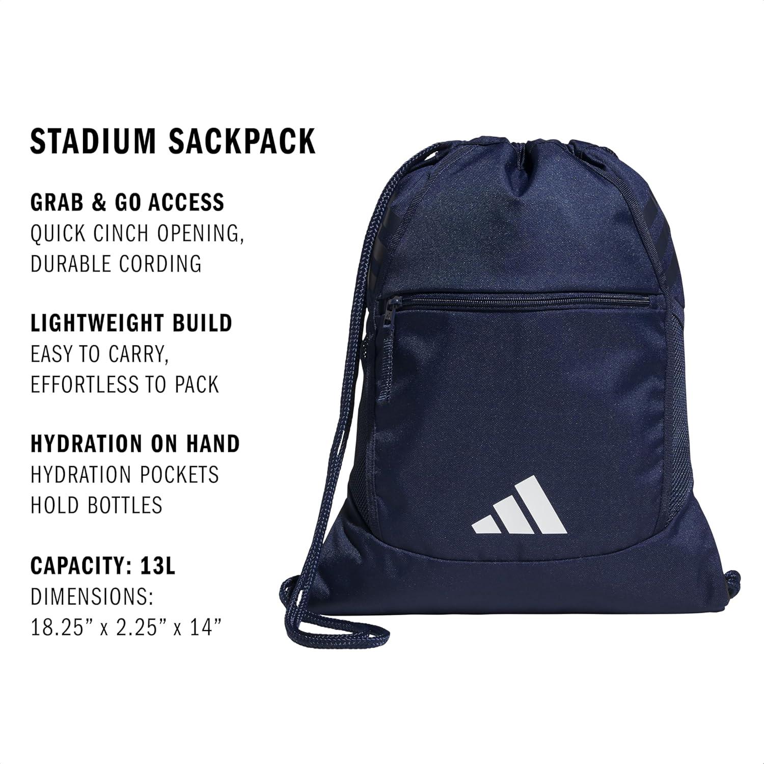 imageadidas Stadium Sackpack Small Drawstring Bag for Sports ampamp Gym Black One SizeTeam Navy Blue 2White