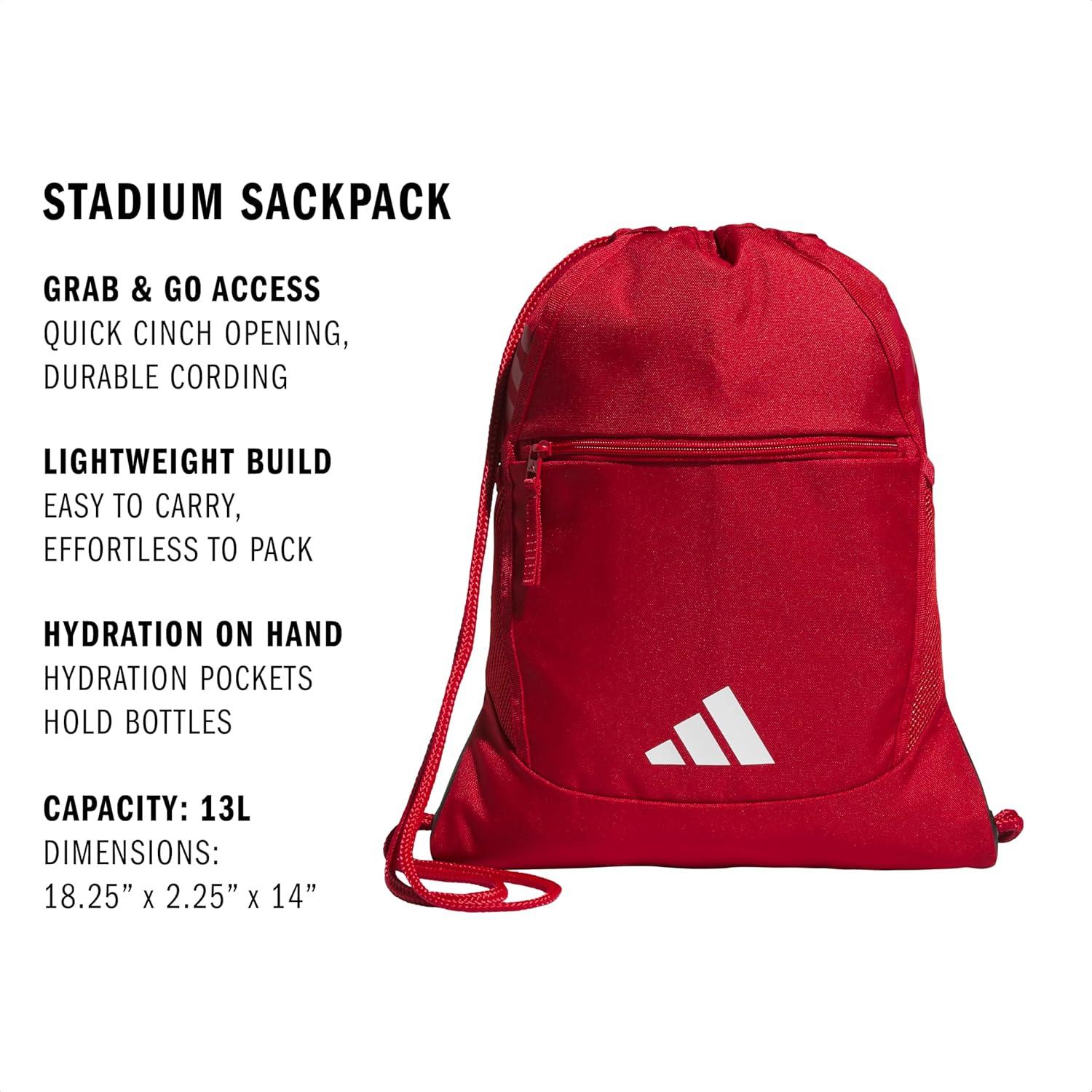 imageadidas Stadium Sackpack Small Drawstring Bag for Sports ampamp Gym Black One SizeTeam Power Red 2White