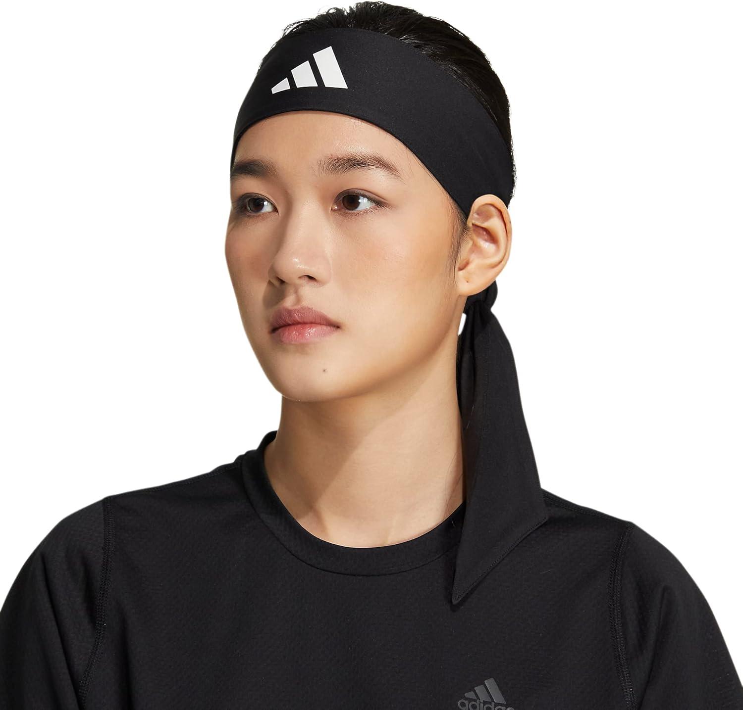 imageadidas Unisex Alphaskin Tie Workout Headband for Women and Men Mesh MoistureWicking Sports Headbands for Girls and BoysBlackWhite2