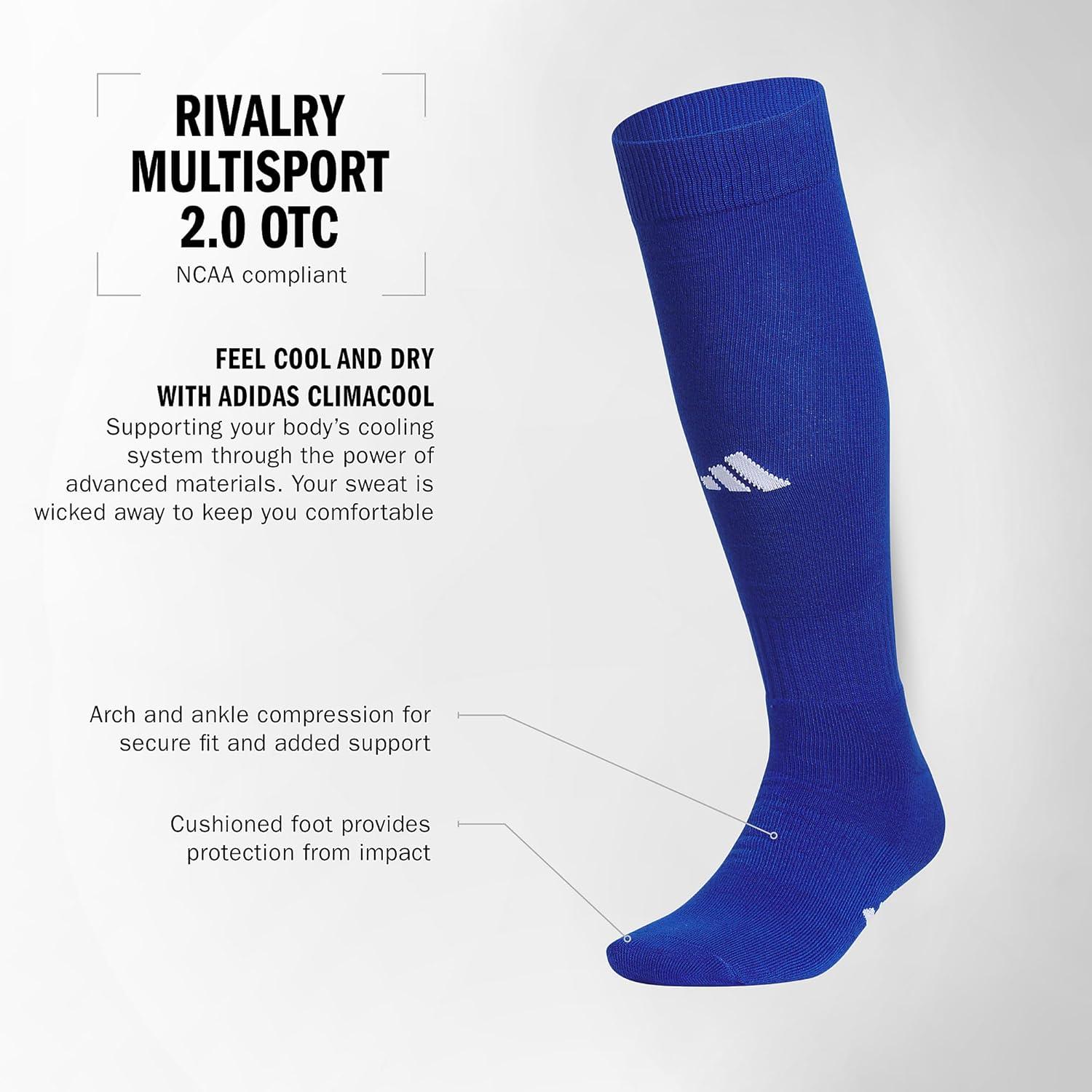 imageadidas Unisex Rivalry Field Compression Sport Socks for Men Women Athletic Socks MoistureWicking NCAA Compliant 2PackRoyal BlueWhite2