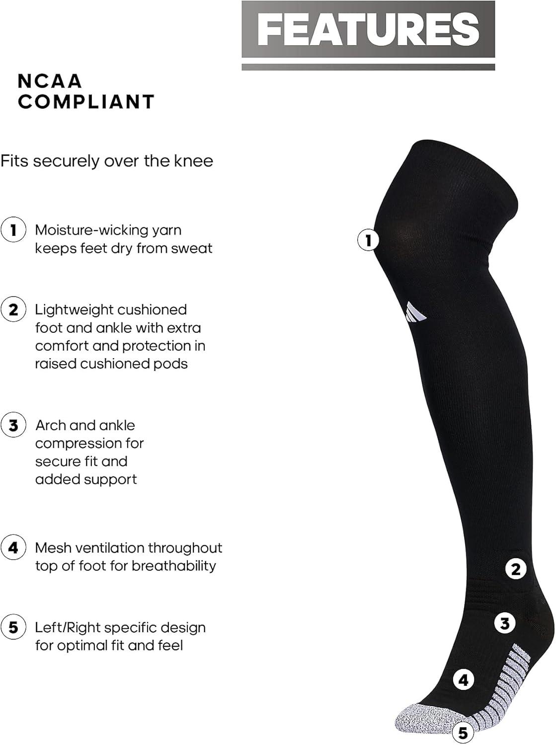 imageadidas Unisex adizero Football Socks 1 pair cushioned overtheknee long fit for men womenBlackWhite 20