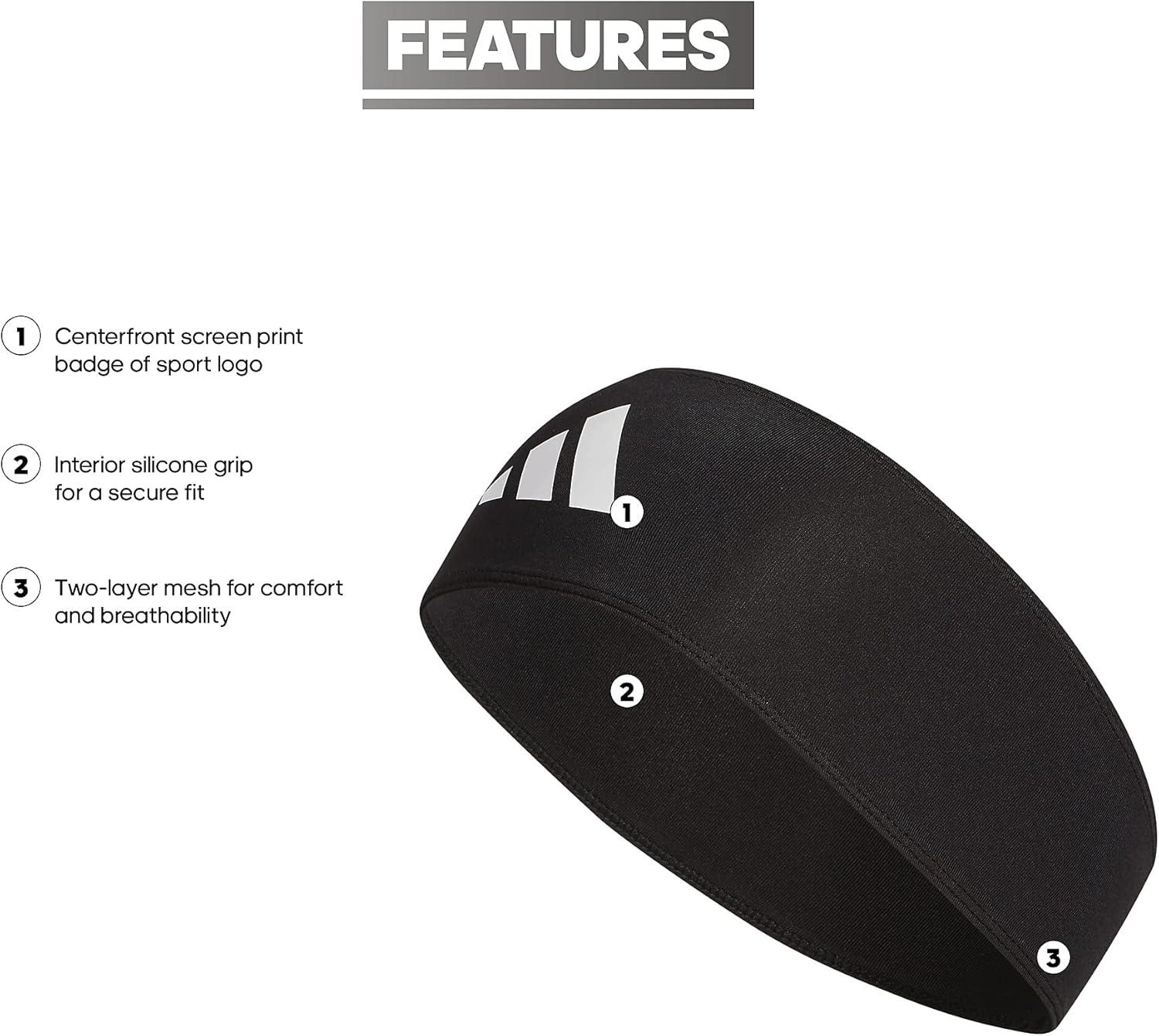 imageadidas UnisexAdult Alphaskin Wide Fit Sports HeadbandBlackWhite