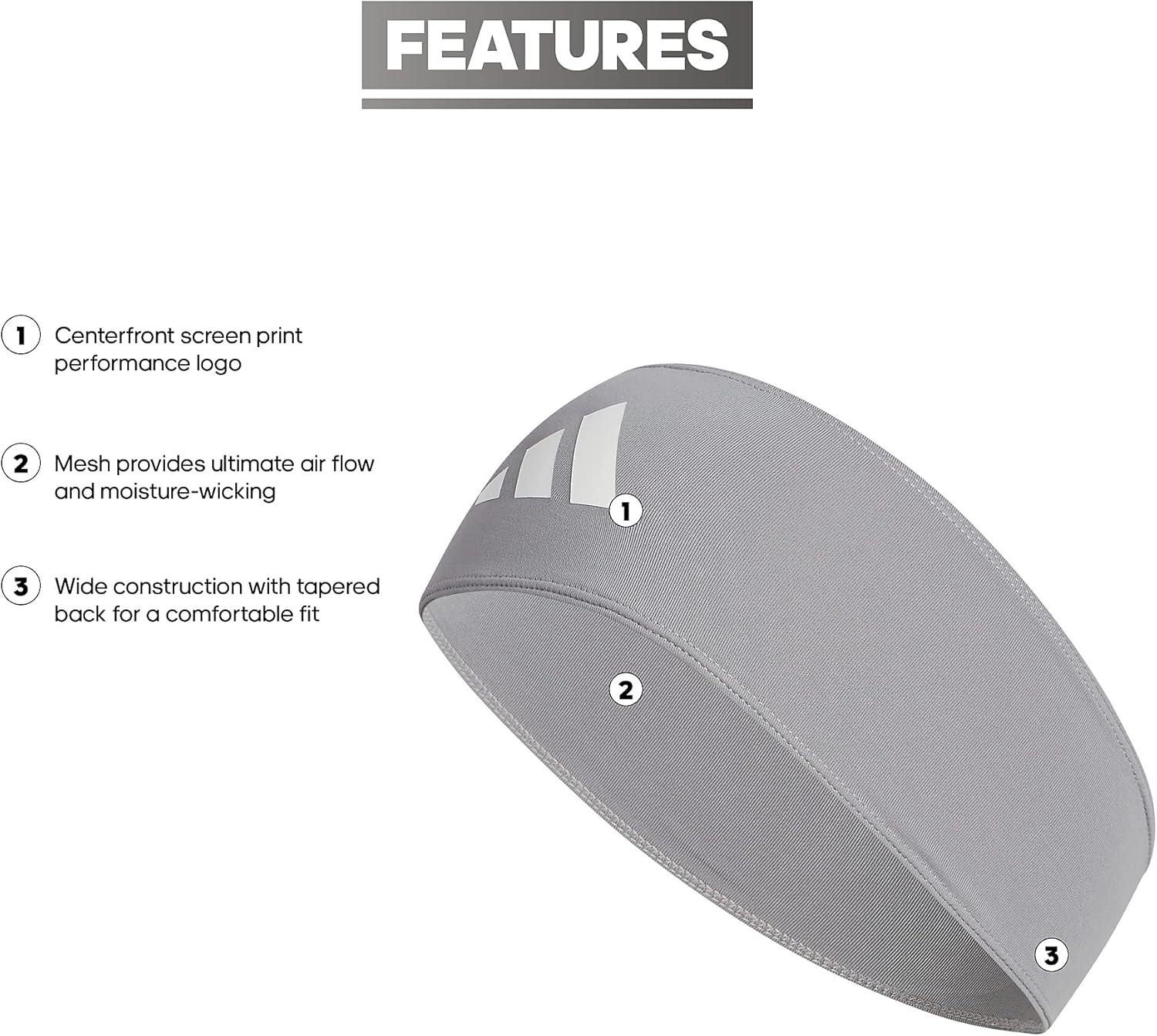 imageadidas UnisexAdult Alphaskin Wide Fit Sports HeadbandGreyWhite