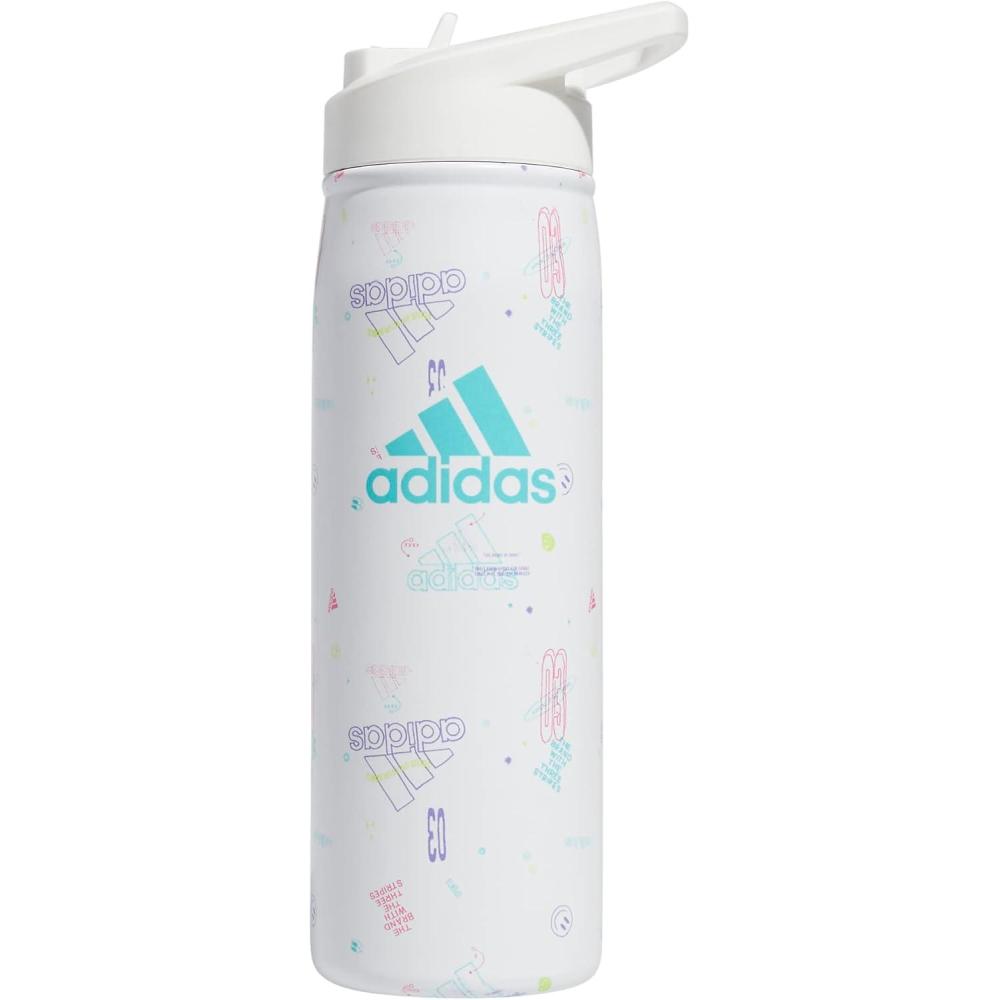 imageadidas 600 ML 20 oz Straw Top Metal Water Bottle HotCold DoubleWalled Insulated 188 Stainless SteelIcon Brand Love WhiteWhiteFlash Aqua Blue