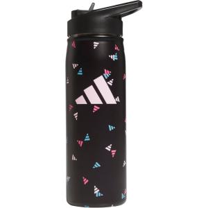 adidas 600 ML (20 oz) Straw Top Metal Water Bottle, Hot/Cold Double-Walled Insulated 18/8 Stainless Steel(3 Bar Toss Black-clear Pink/Black/Clear Pink)