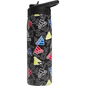 adidas 600 ML (20 oz) Straw Top Metal Water Bottle, Hot/Cold Double-Walled Insulated 18/8 Stainless Steel(Adi Comp Black/Black/White)