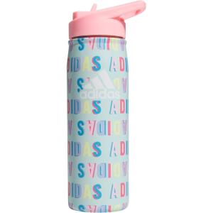 adidas 600 ML (20 oz) Straw Top Metal Water Bottle, Hot/Cold Double-Walled Insulated 18/8 Stainless Steel(Hall Pass Semi Flash Aqua/Pink Spark/White)