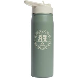 adidas 600 ML (20 oz) Straw Top Metal Water Bottle, Hot/Cold Double-Walled Insulated 18/8 Stainless Steel(Silver Green/Alumina Beige)