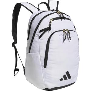 adidas Defender 5 Team Sports Backpack (33L) Durable Large Athletic Gym Laptop Travel Bag, Power Red/White, One Size(White/Gold Metallic/Black)