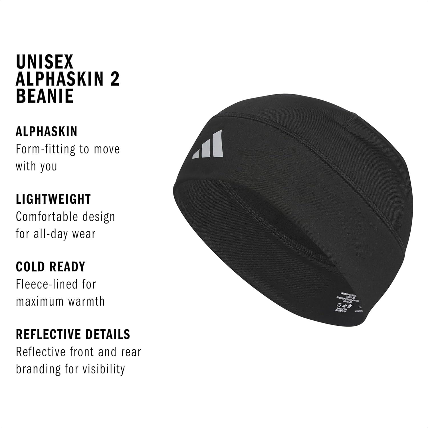 imageAdidas Alphaskin Beanie  Performance Workout Skull CapBlackSilver Reflective2
