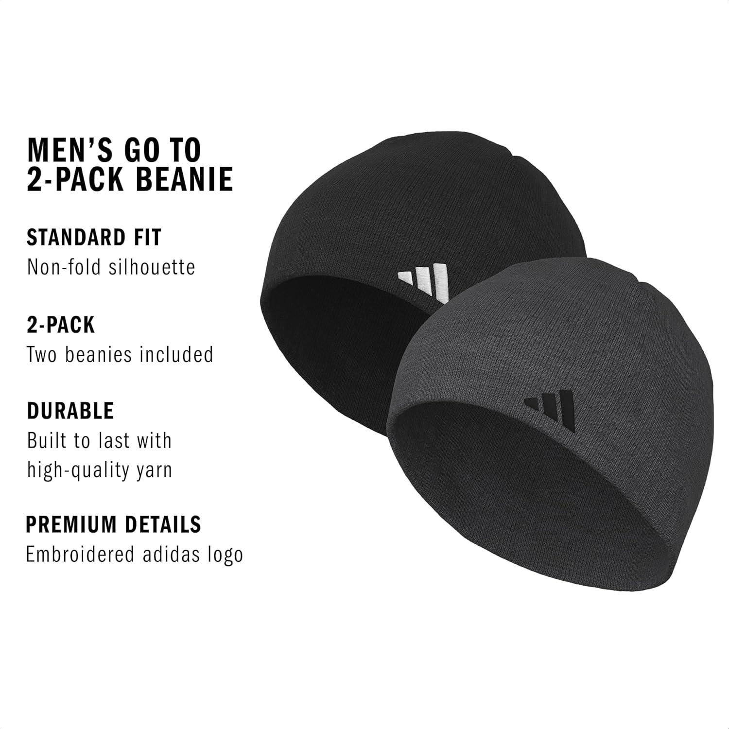 imageAdidas Mens Beanie 2Pack Standard Fit Winter Knit Hat Skull CapBlackWhiteGrey Six Black