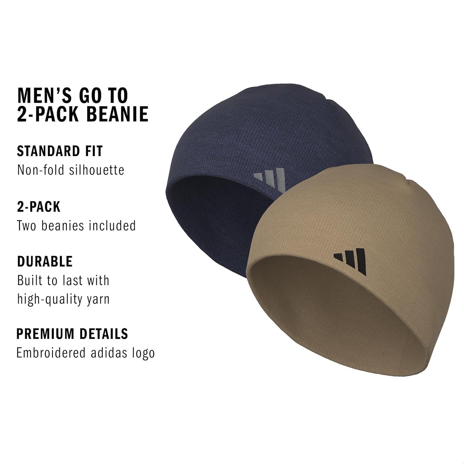 imageAdidas Mens Beanie 2Pack Standard Fit Winter Knit Hat Skull CapDark BlueGrey ThreeWarm Sandstone Beige Black