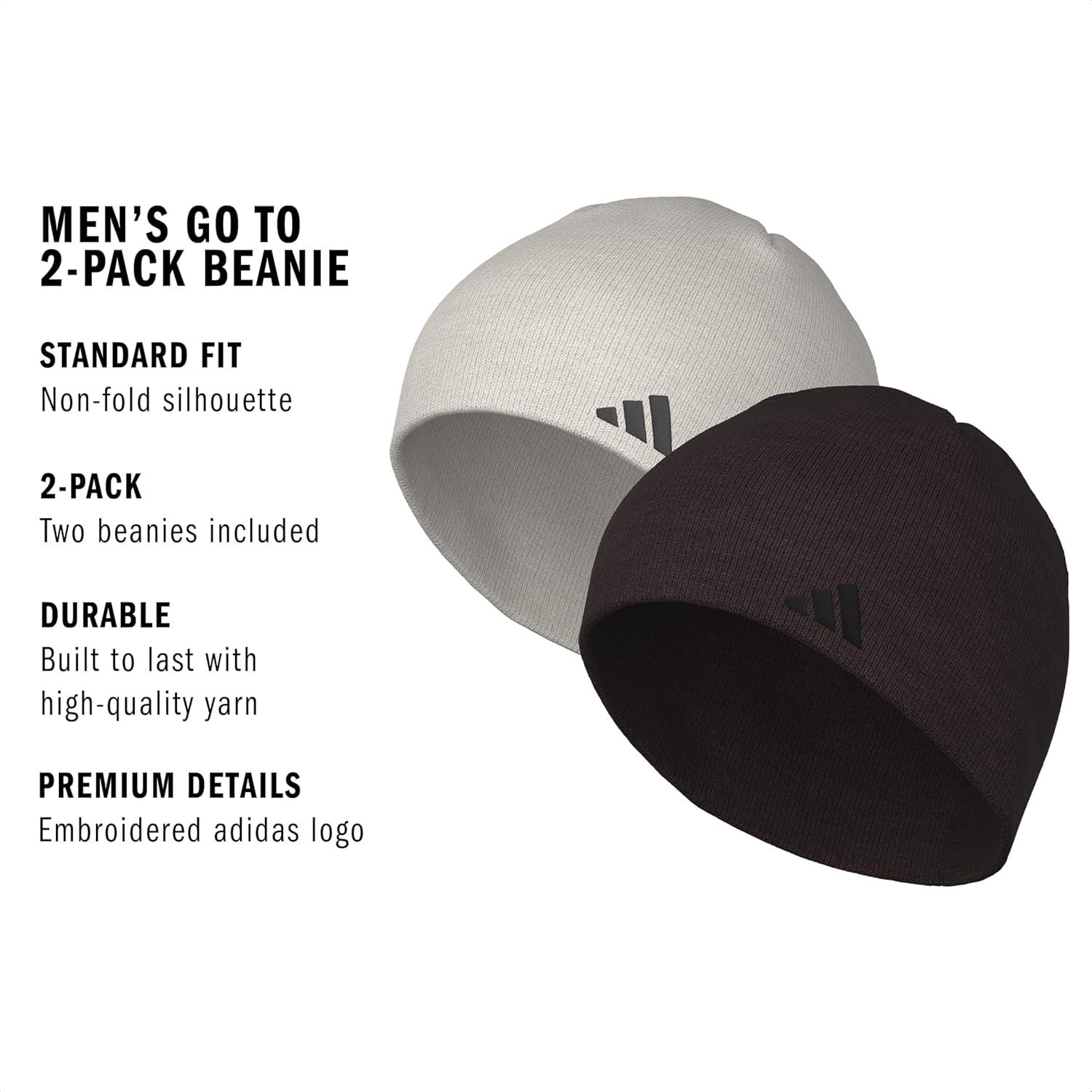 imageAdidas Mens Beanie 2Pack Standard Fit Winter Knit Hat Skull CapWonder Alumina GreyBlackShadow Brown Grey Six