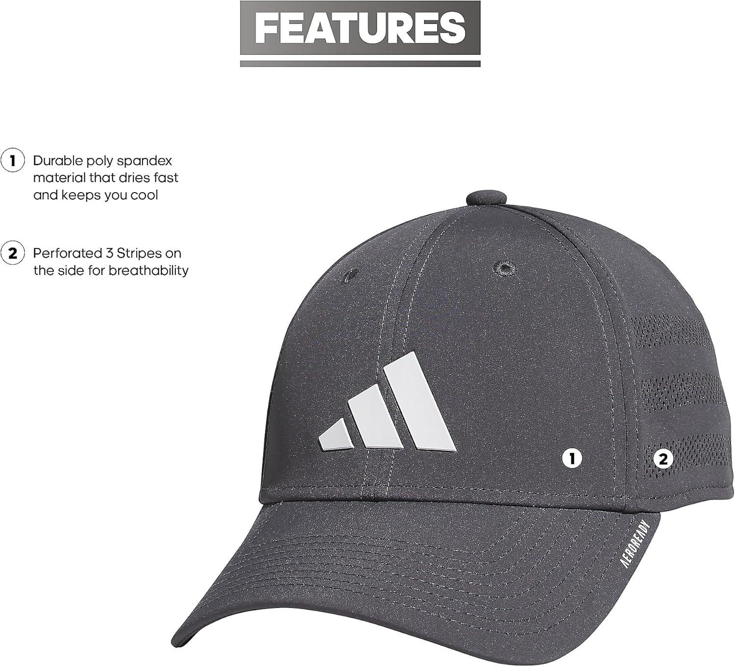 imageAdidas UnisexAdult Gameday Hat Flexible Stretch Sports Baseball CapGrey SixWhite40