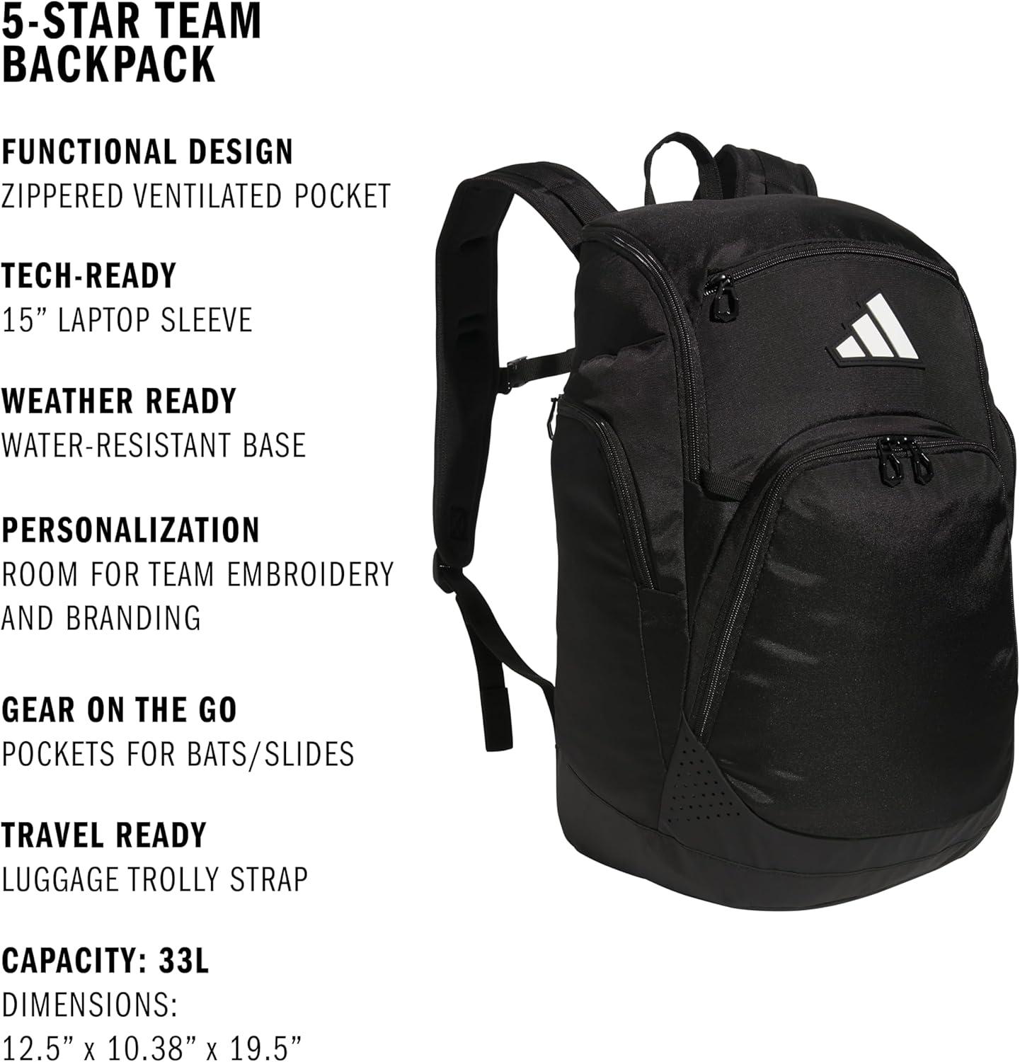 imageadidas 5Star 20 Team Backpack for MultiSport Practice Travel and GameDay Black One SizeBlack