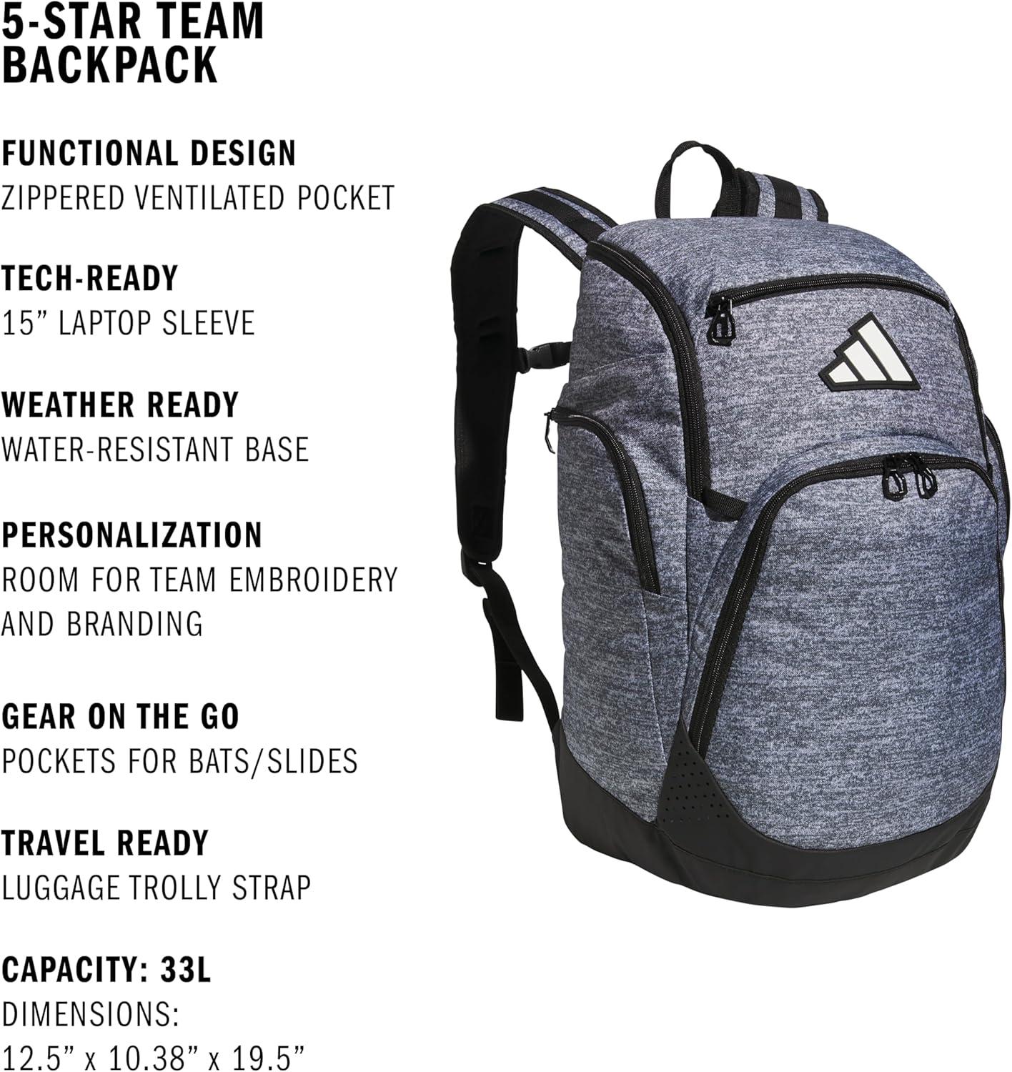 imageadidas 5Star 20 Team Backpack for MultiSport Practice Travel and GameDay Black One SizeJersey Onix Grey