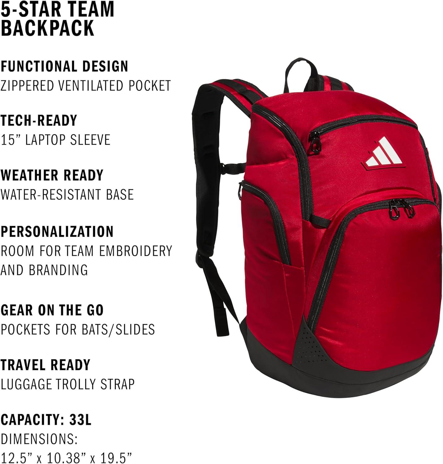 imageadidas 5Star 20 Team Backpack for MultiSport Practice Travel and GameDay Black One SizeTeam Power Red 2