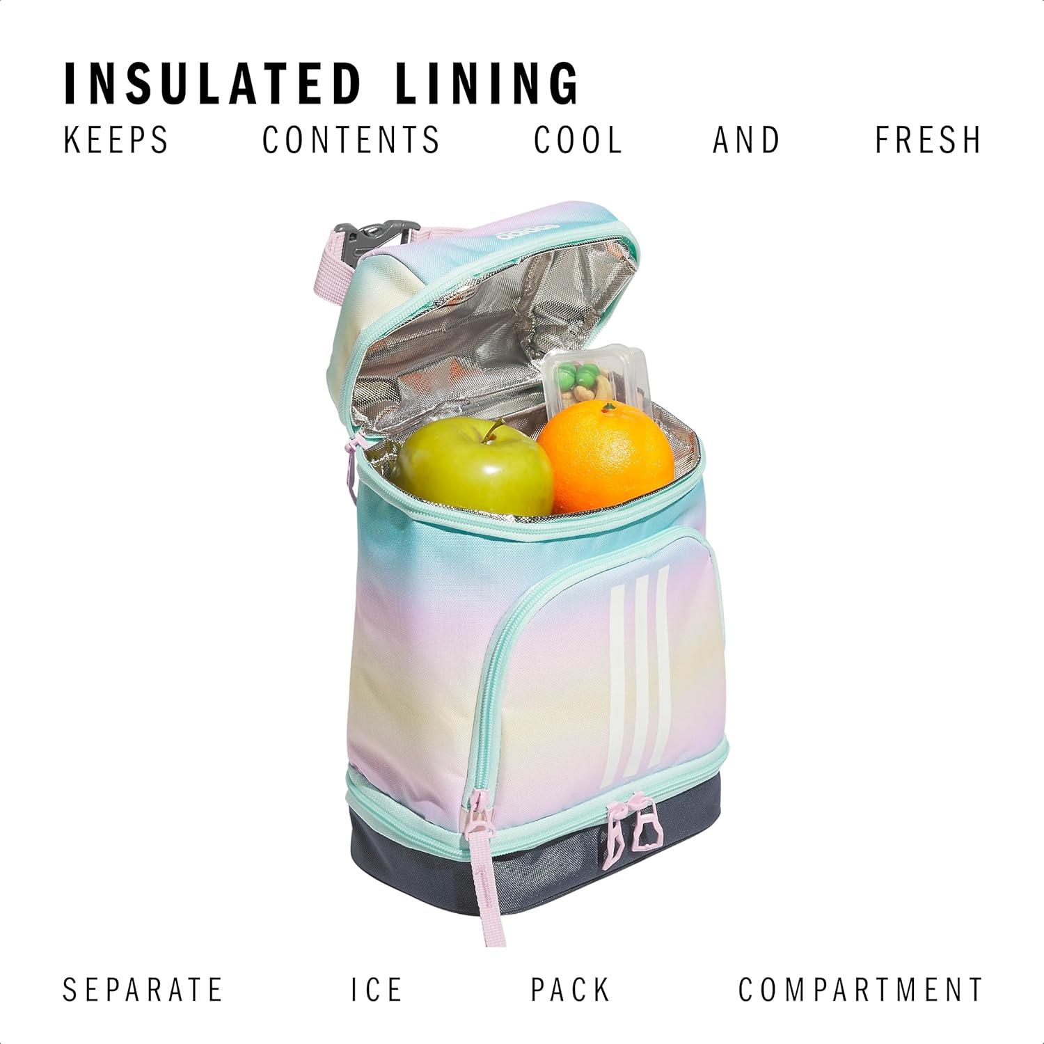 imageadidas Excel Insulated Lunch Bag Cooler with Zipper Pocket for Ice Pack and Clip Temperature Control InsulationGradient Flash AquaOrchid Fusion Purple