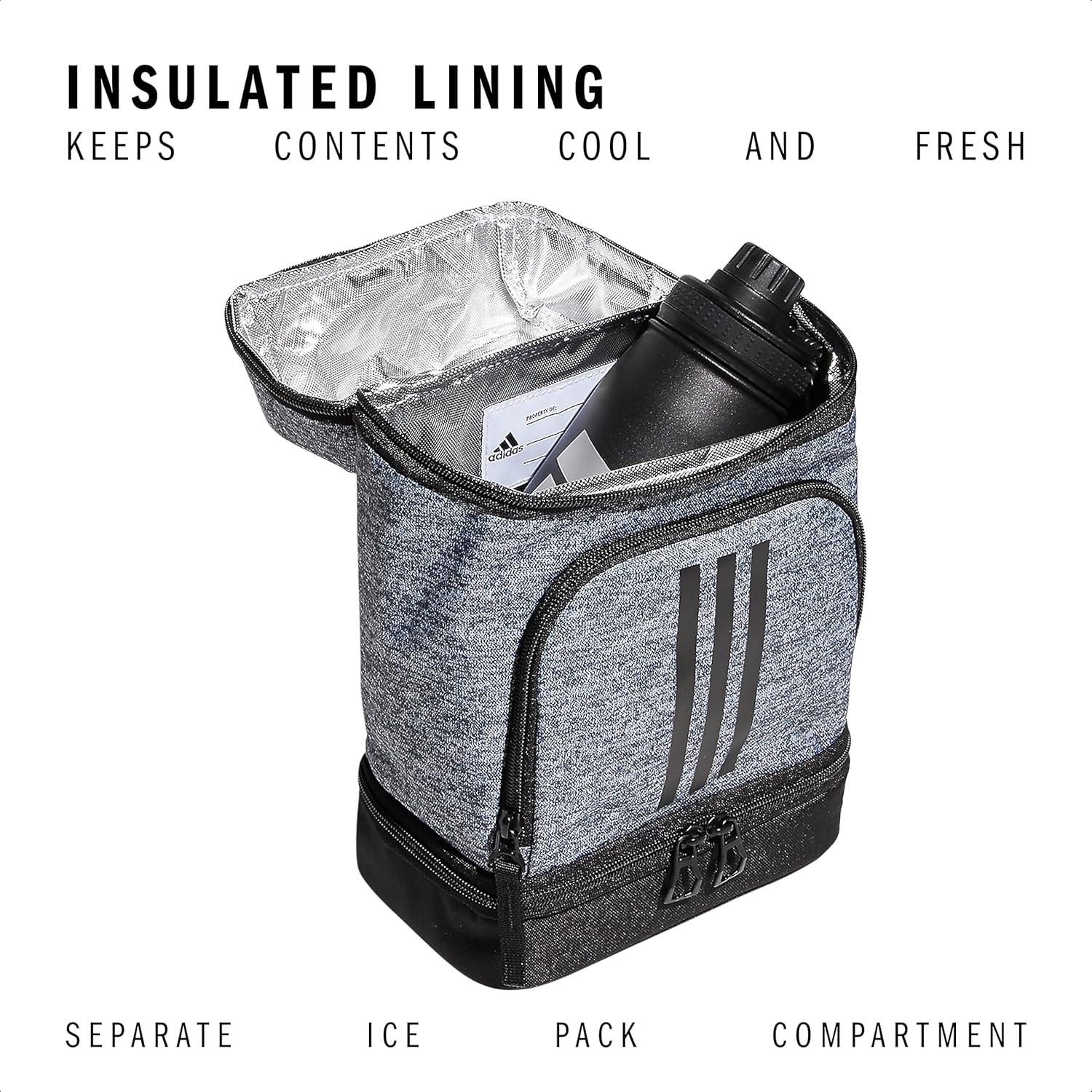 imageadidas Excel Insulated Lunch Bag Cooler with Zipper Pocket for Ice Pack and Clip Temperature Control InsulationJersey Onix GreyBlack