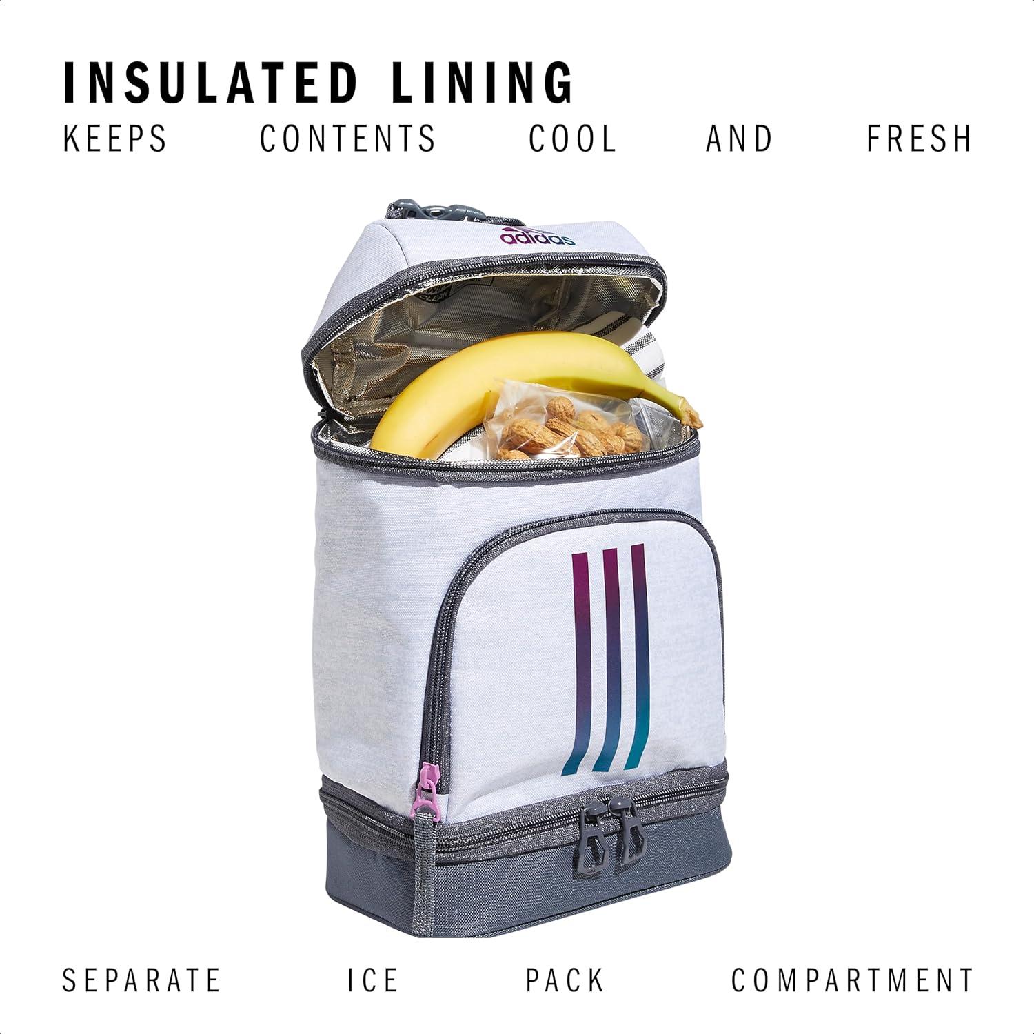 imageadidas Excel Insulated Lunch Bag Cooler with Zipper Pocket for Ice Pack and Clip Temperature Control InsulationJersey WhiteShadow ChromeOnix Grey